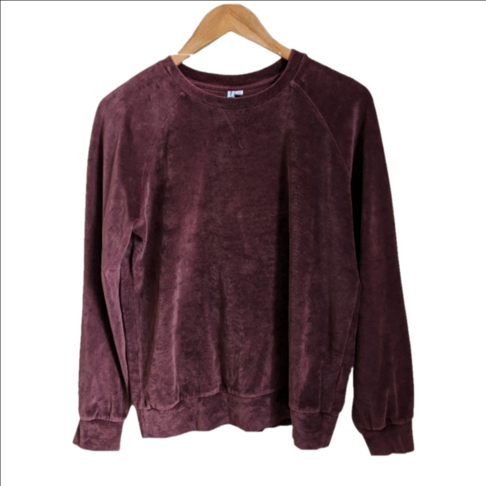 & Other Stories Burgundy Velvet Casual Streetwear Cremweck Sweatshirt Size 8